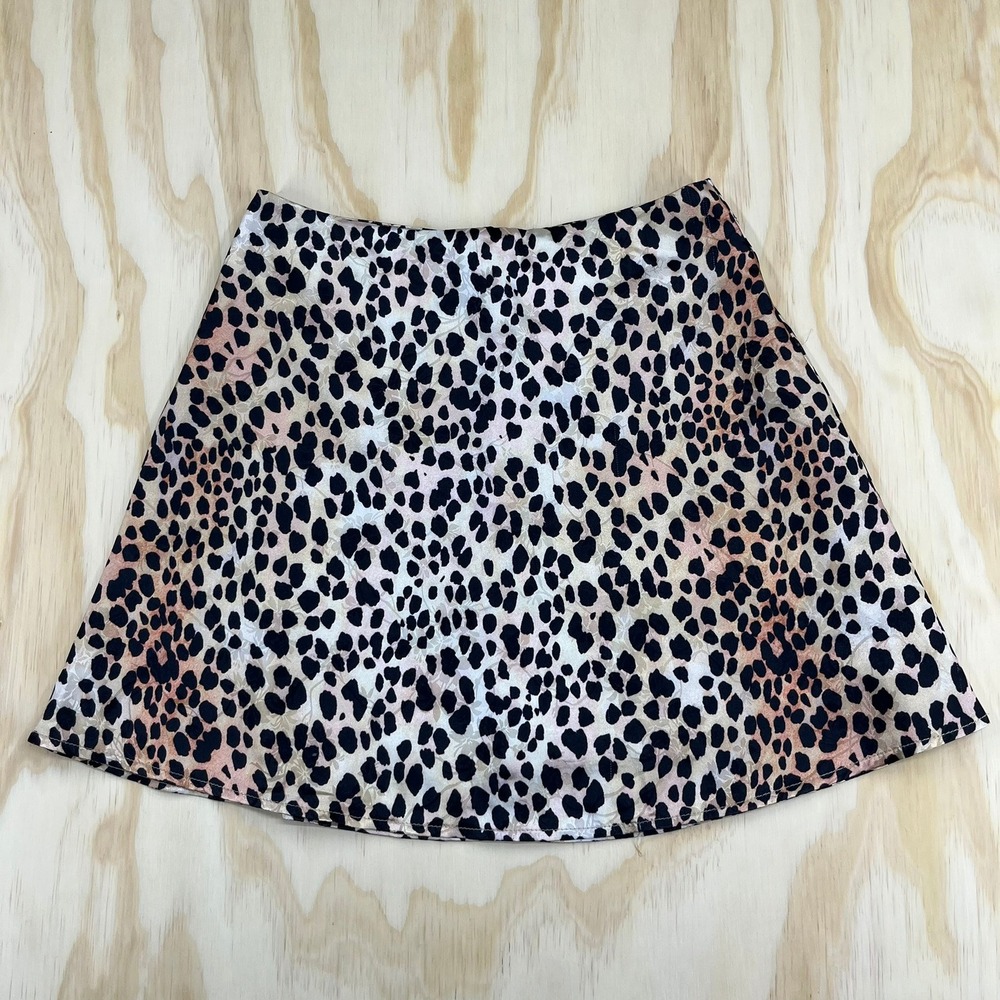 Princess Polly Womens Leopard Animal Print Satin Mini Skirt Brown Black Size 2‎